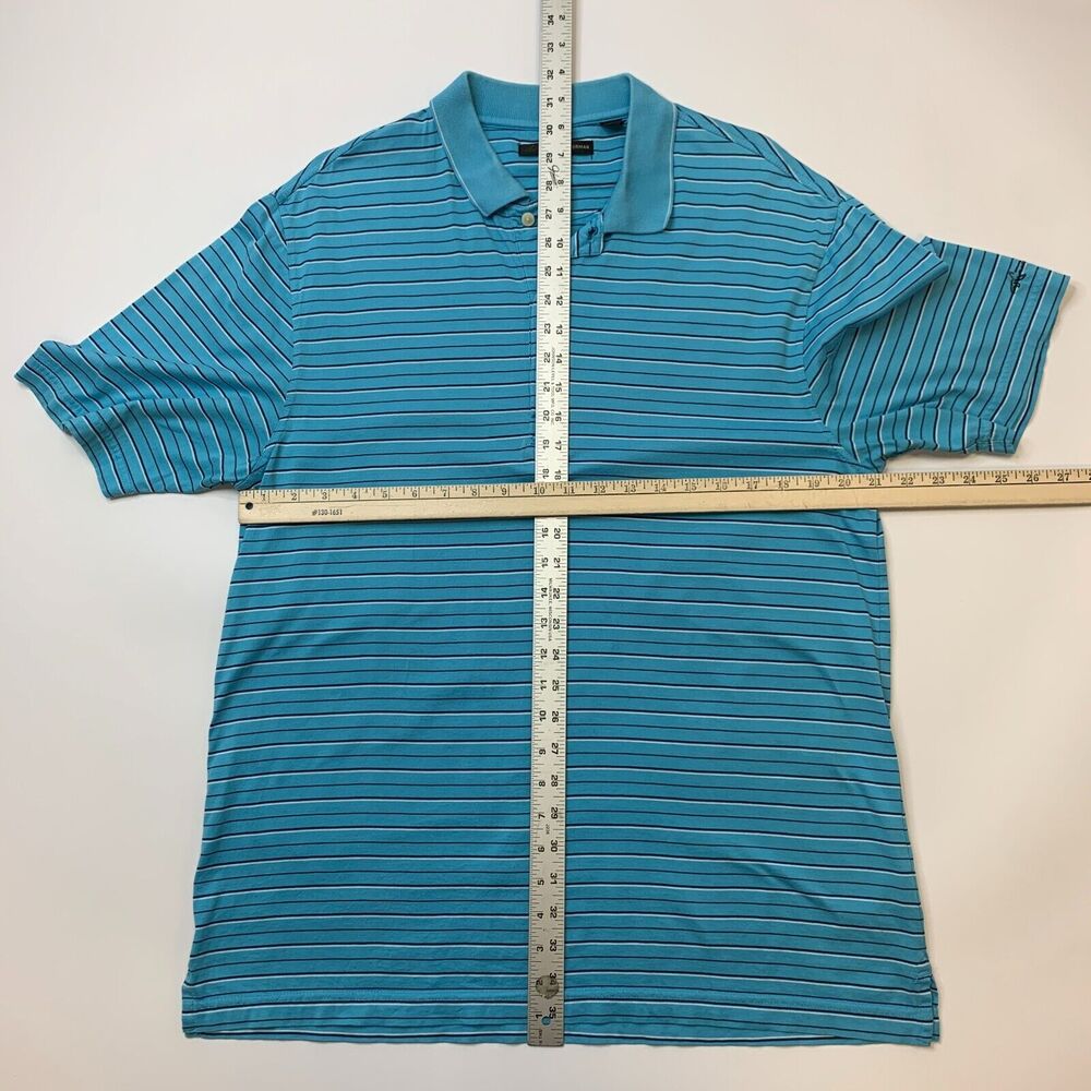 Greg Norman Golf Shirt Mens M Medium Aqua Blue Striped Polo Breathable Cotton - Picture 4 of 8